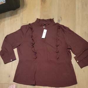 NWT Ann Taylor Maroon Long Sleeved Quarter Button Up Blouse Plus Size XXL